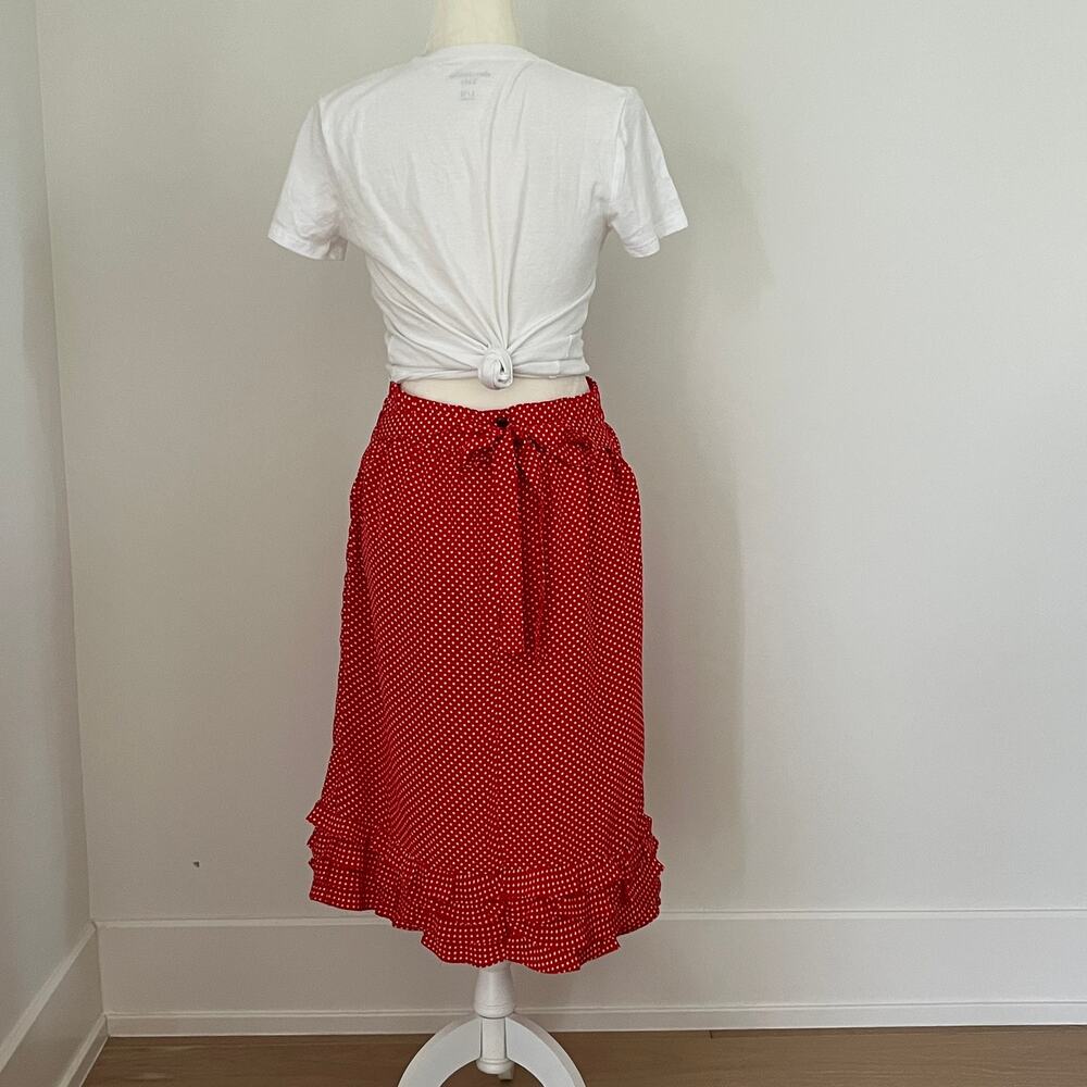 Vintage Fashion Village Red White Polka Dot Midi Skirt Ruffles Tie Belt Small - Picture 5 of 7